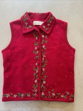 Vintage BellePointe 100% Wool Hand-Embroidered sleeveless cardigan – Small